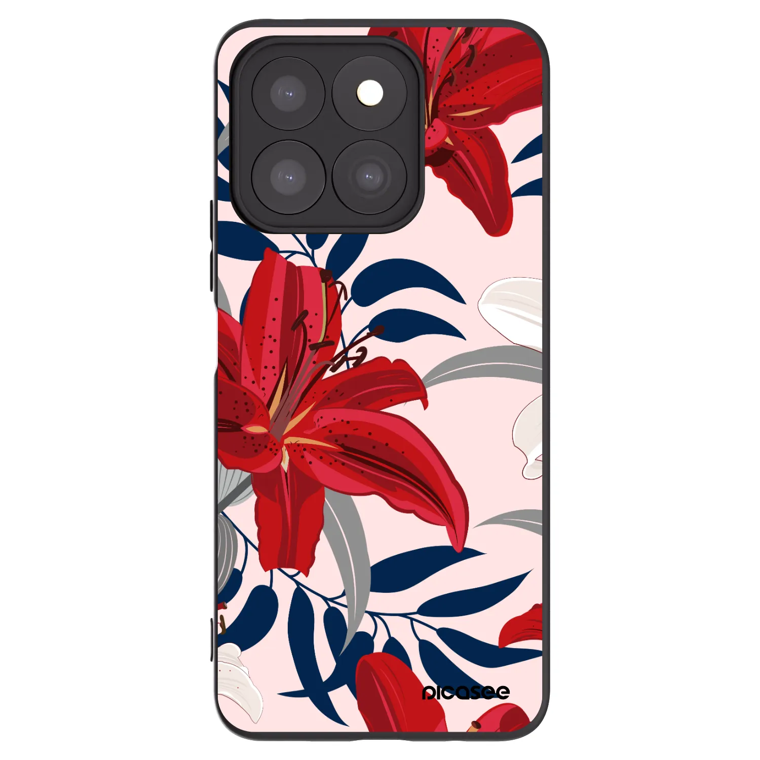 Picasee silikonowe czarne etui na Honor X8c - Red Lily