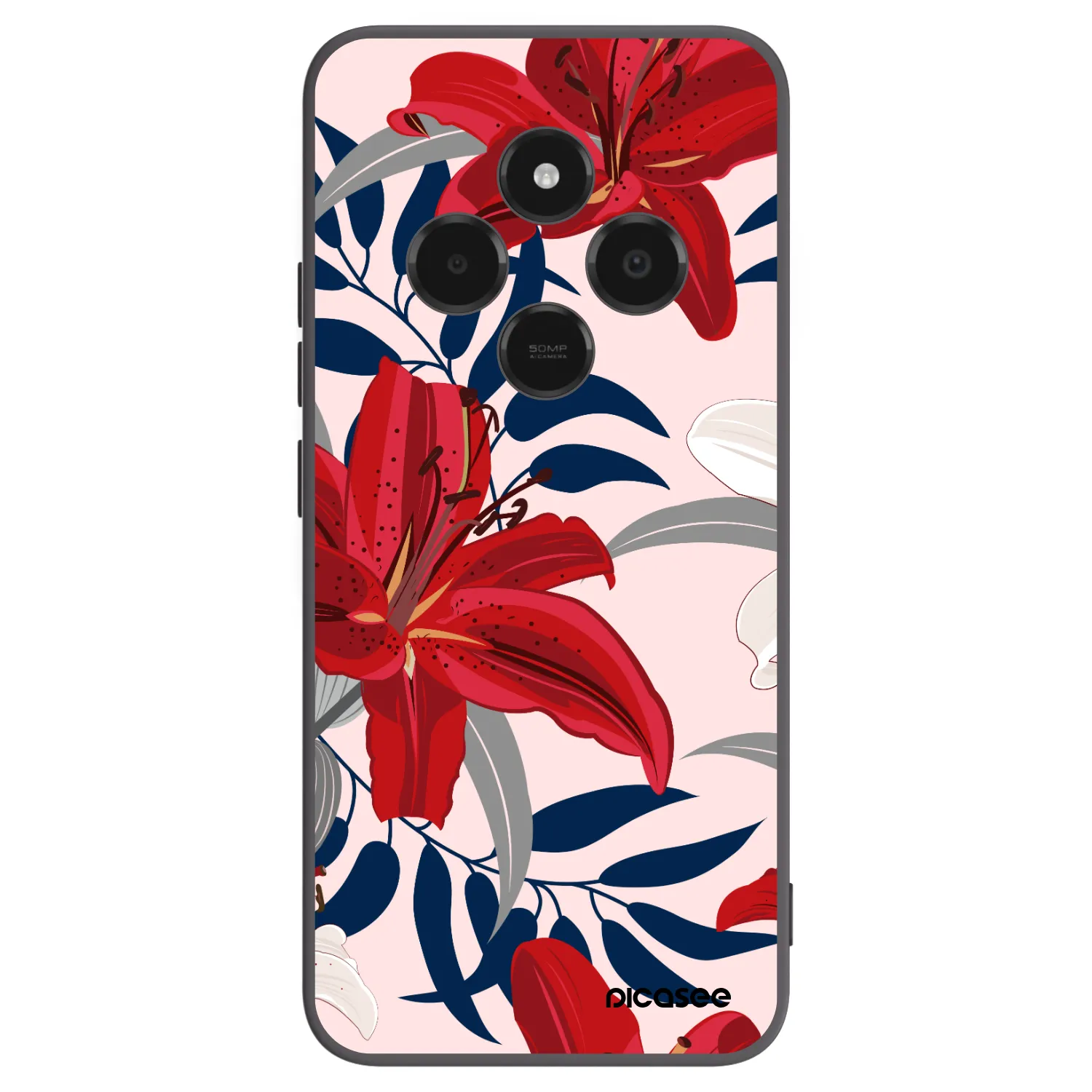 Picasee silikonowe czarne etui na Xiaomi Poco C75 - Red Lily