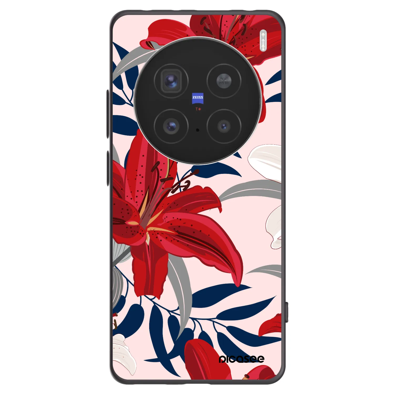 Picasee silikonowe czarne etui na Vivo X200 Pro - Red Lily