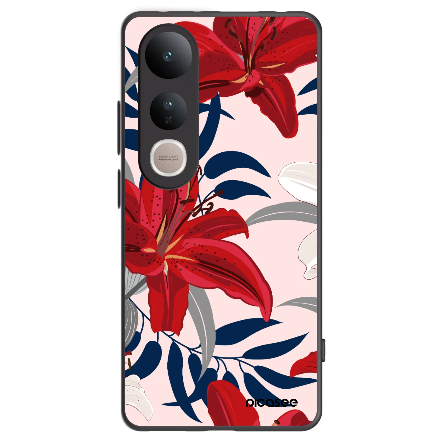Picasee silikonowe czarne etui na Vivo V50 Lite 5G - Red Lily