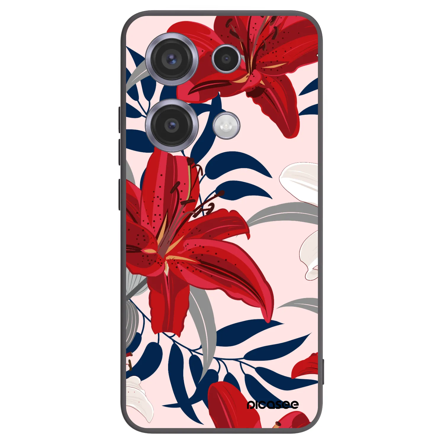 Picasee silikonowe czarne etui na Xiaomi Redmi Note 14S - Red Lily