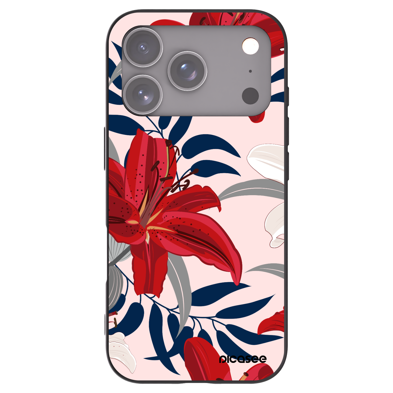 Picasee silikonowe czarne etui na Apple iPhone 17 Pro - Red Lily