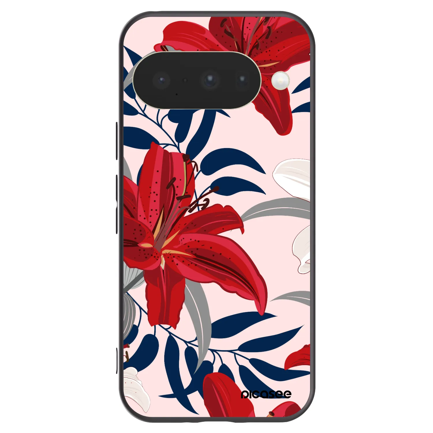 Picasee silikonowe czarne etui na Google Pixel 10 - Red Lily