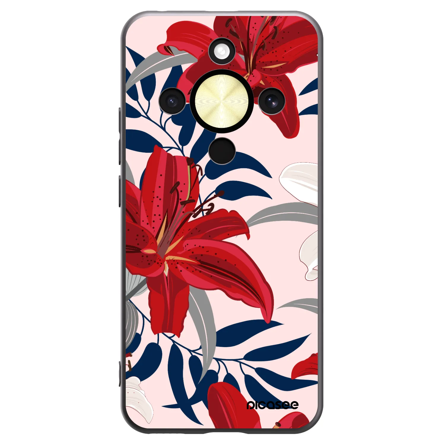 Picasee silikonowe czarne etui na Honor Magic8 Lite 5G - Red Lily
