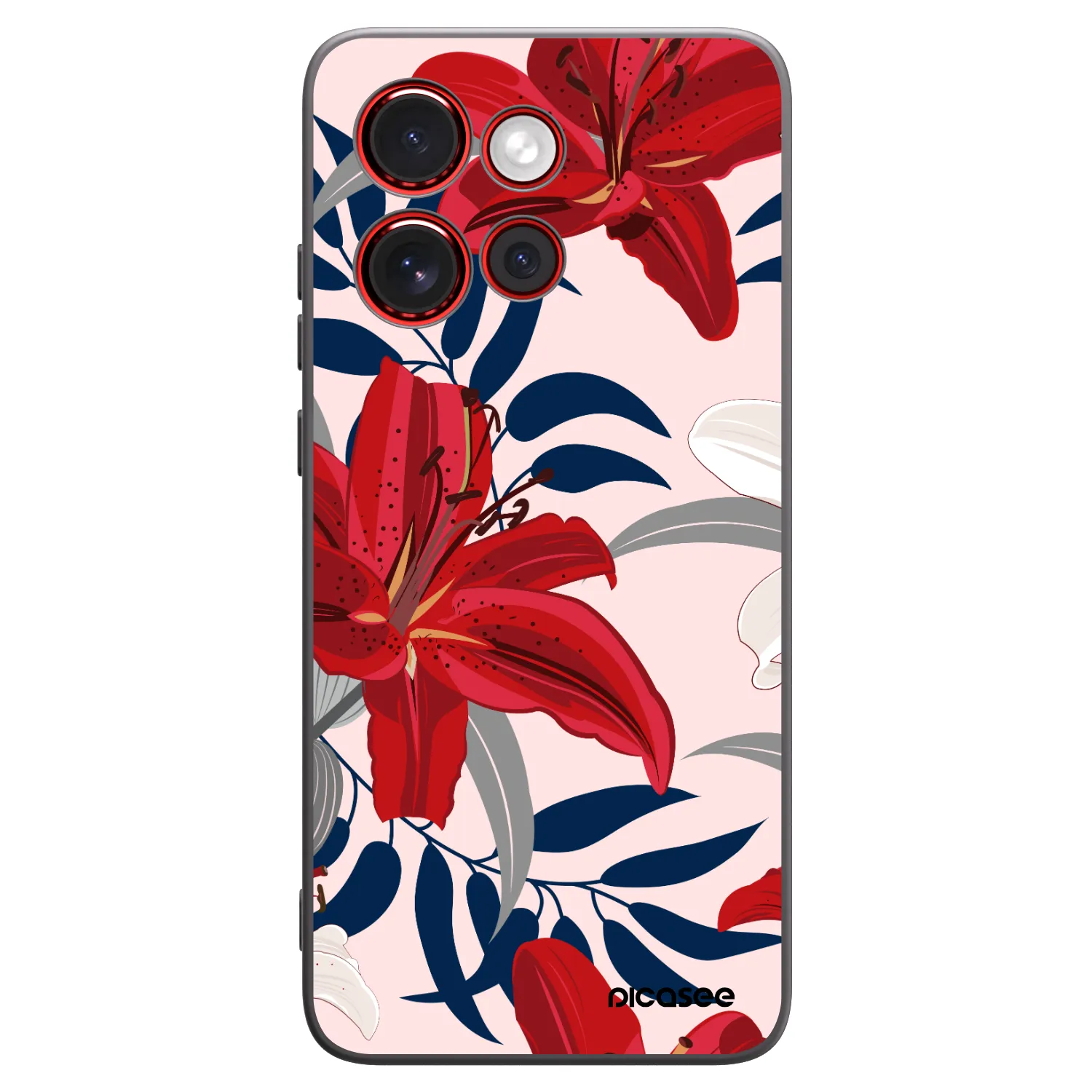 Picasee silikonowe czarne etui na Motorola Edge 60 Neo 5G - Red Lily