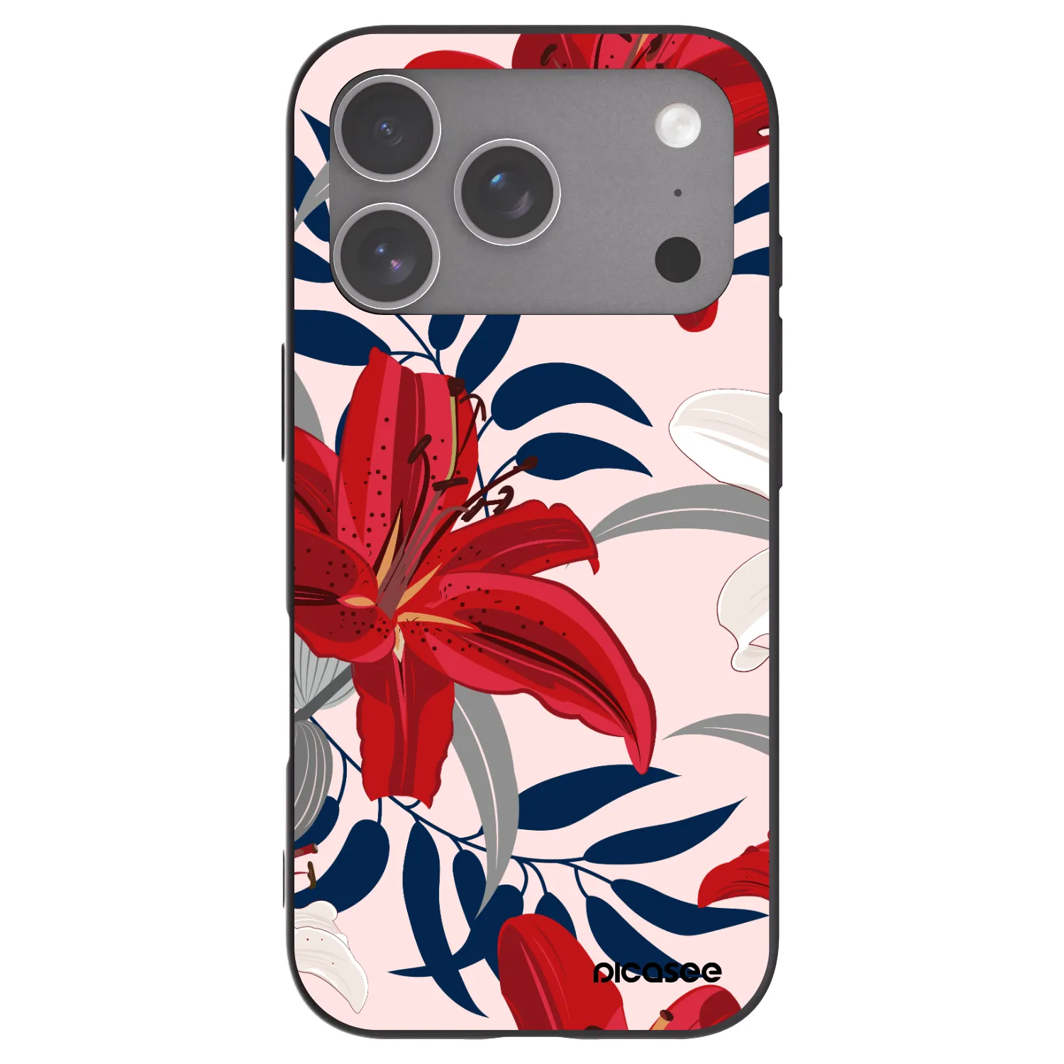 Picasee silikonowe czarne etui na Apple iPhone 18 Pro - Red Lily