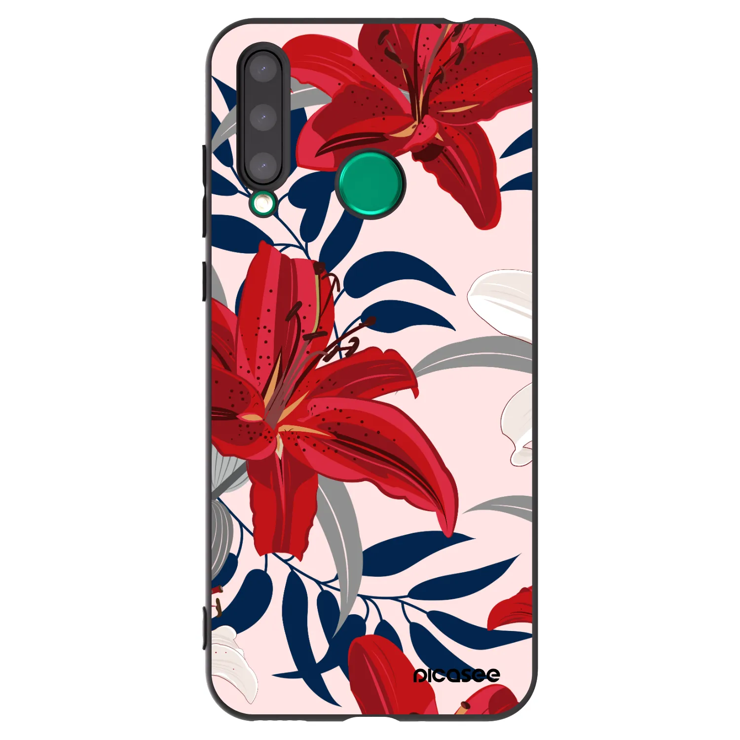 Picasee silikonowe czarne etui na Honor 20 Lite - Red Lily