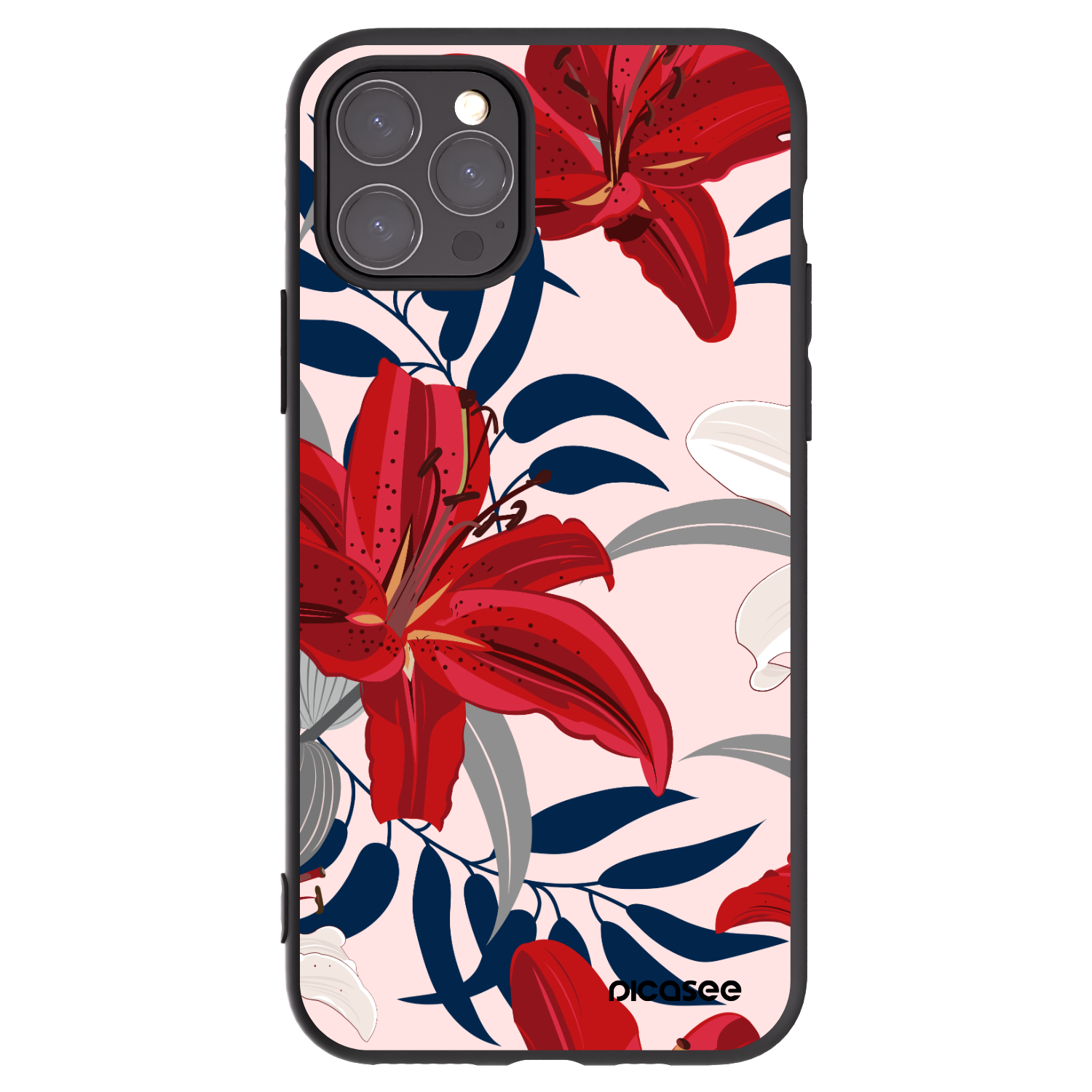 Picasee silikonowe czarne etui na Apple iPhone 11 Pro - Red Lily