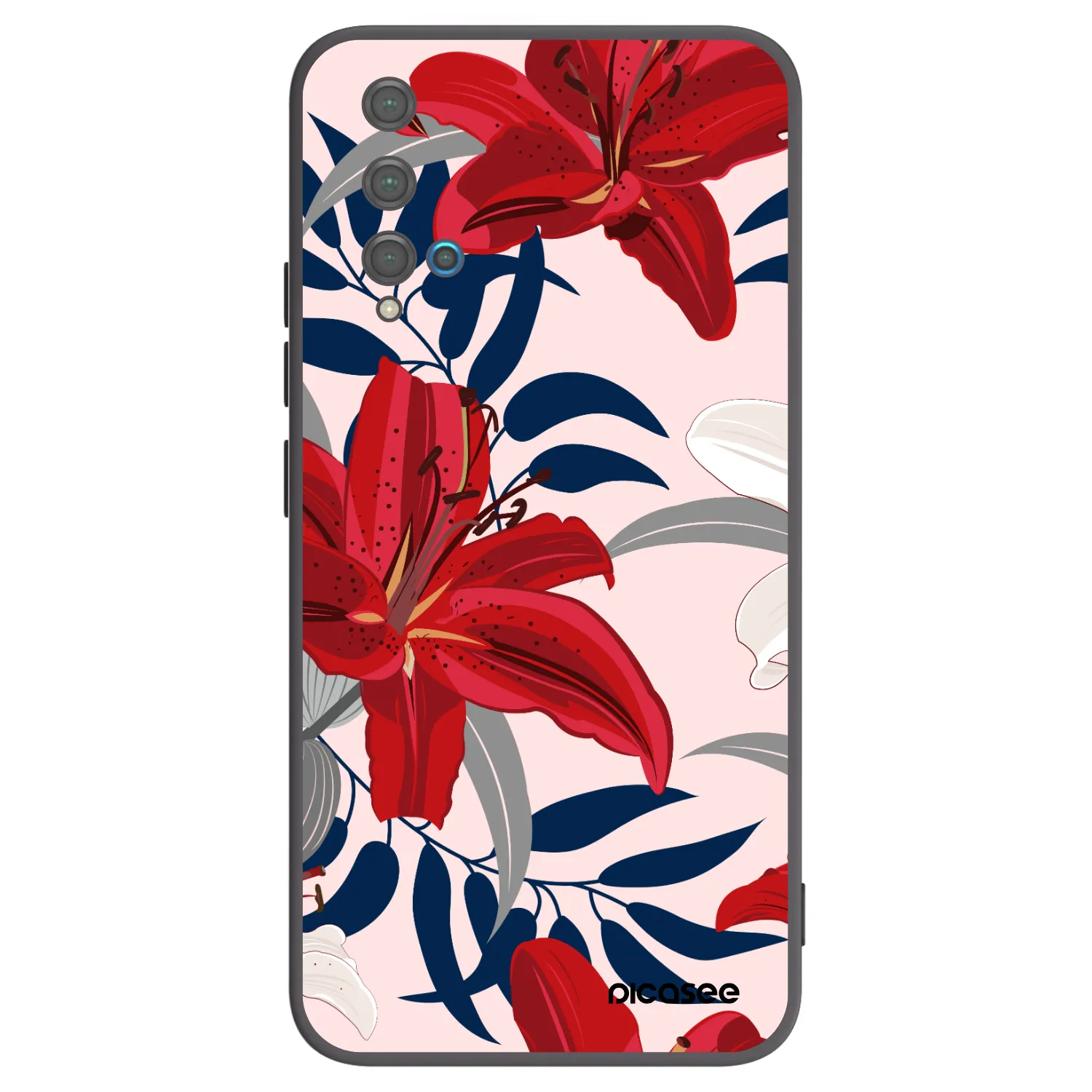 Picasee silikonowe czarne etui na Huawei Nova 5T - Red Lily