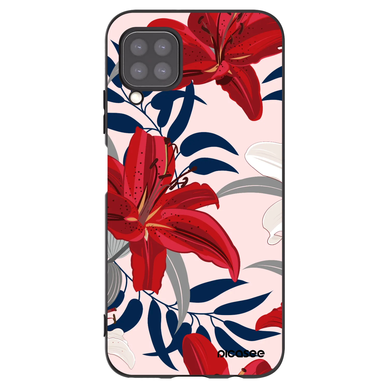Picasee silikonowe czarne etui na Huawei P40 Lite - Red Lily