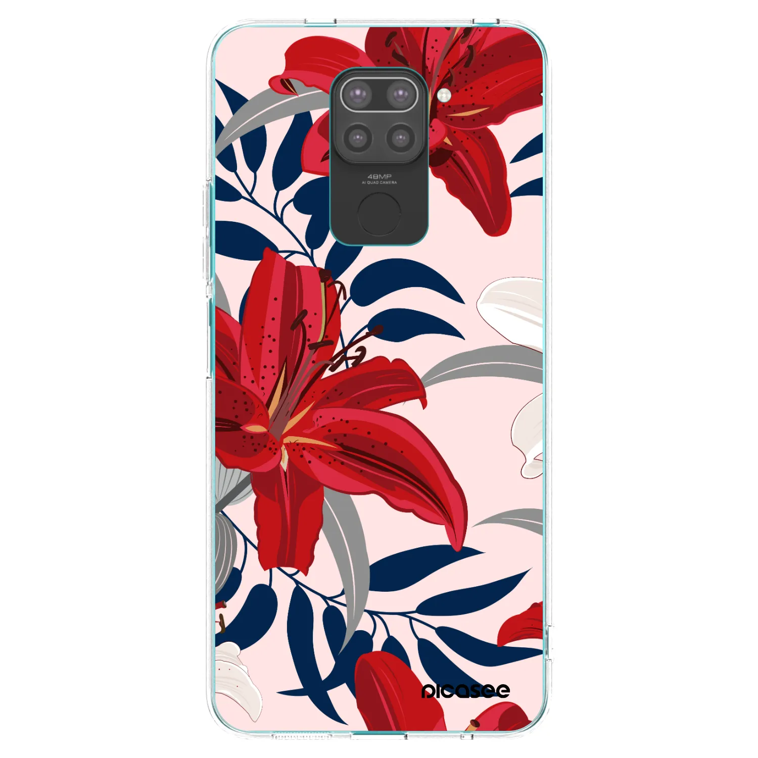 Picasee silikonowe czarne etui na Xiaomi Redmi Note 9 - Red Lily