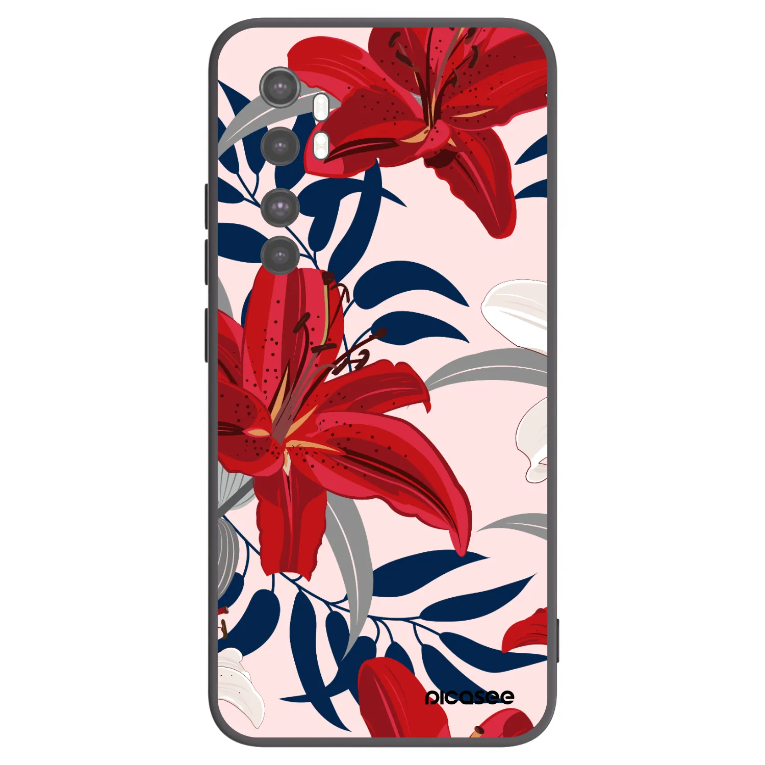 Picasee silikonowe czarne etui na Xiaomi Mi Note 10 Lite - Red Lily