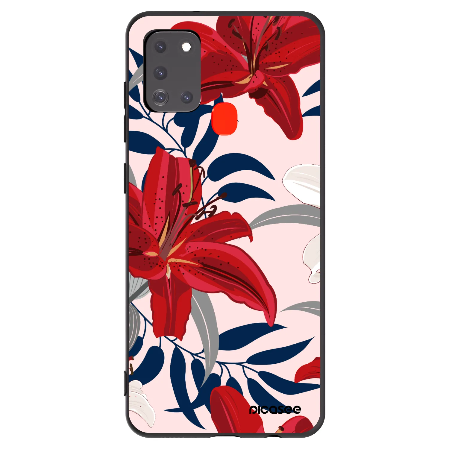 Picasee silikonowe czarne etui na Samsung Galaxy A21s - Red Lily