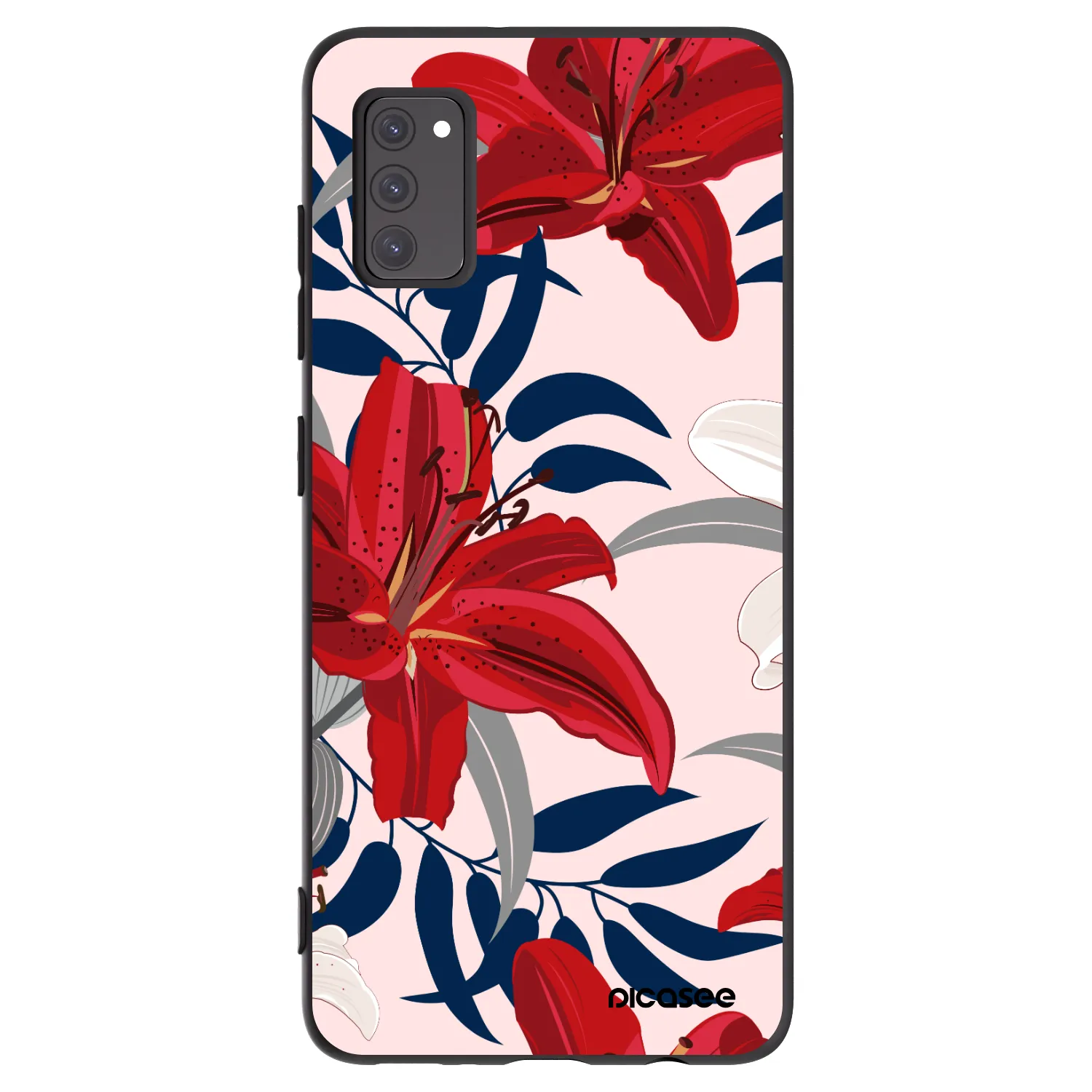 Picasee silikonowe czarne etui na Samsung Galaxy A41 A415F - Red Lily