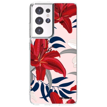 Picasee silikonowe przeźroczyste etui na Samsung Galaxy S21 Ultra 5G G998B - Red Lily