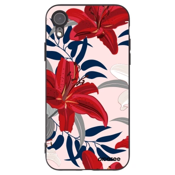 Picasee silikonowe czarne etui na Apple iPhone XR - Red Lily