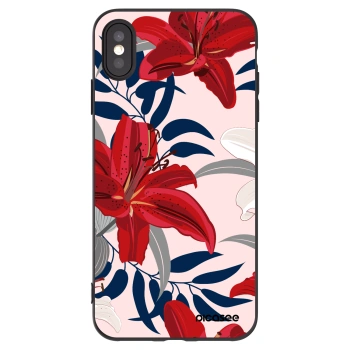 Picasee silikonowe czarne etui na Apple iPhone XS Max - Red Lily