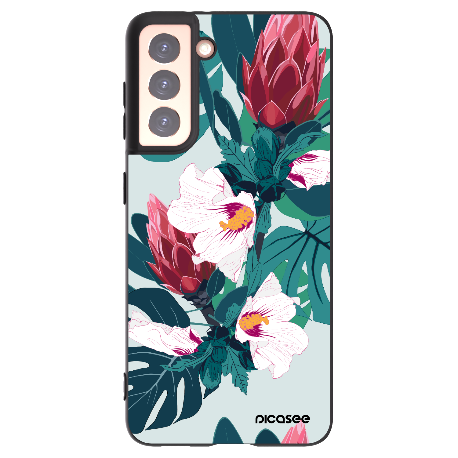 Picasee silikonowe czarne etui na Samsung Galaxy S21 5G G991B - Rhododendron