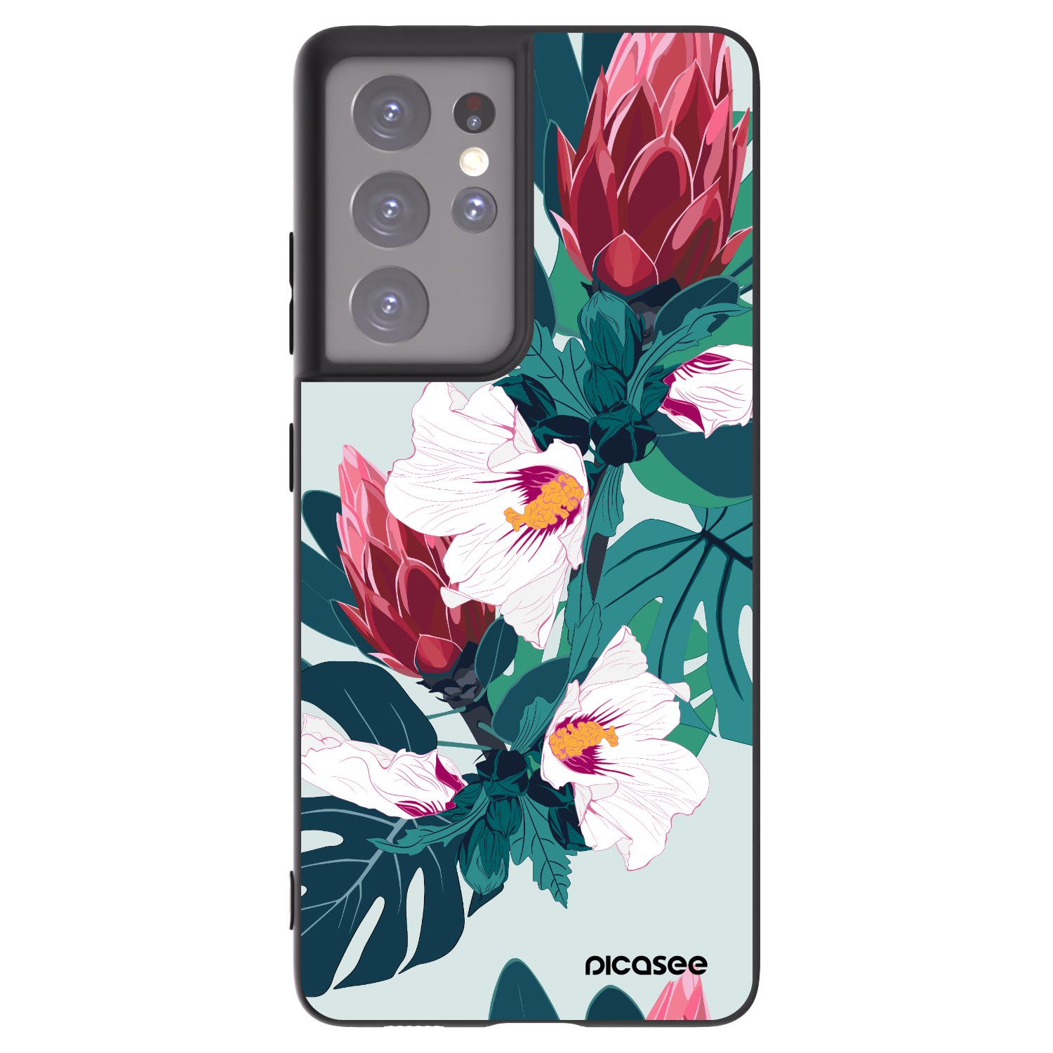 Picasee silikonowe czarne etui na Samsung Galaxy S21 Ultra 5G G998B - Rhododendron