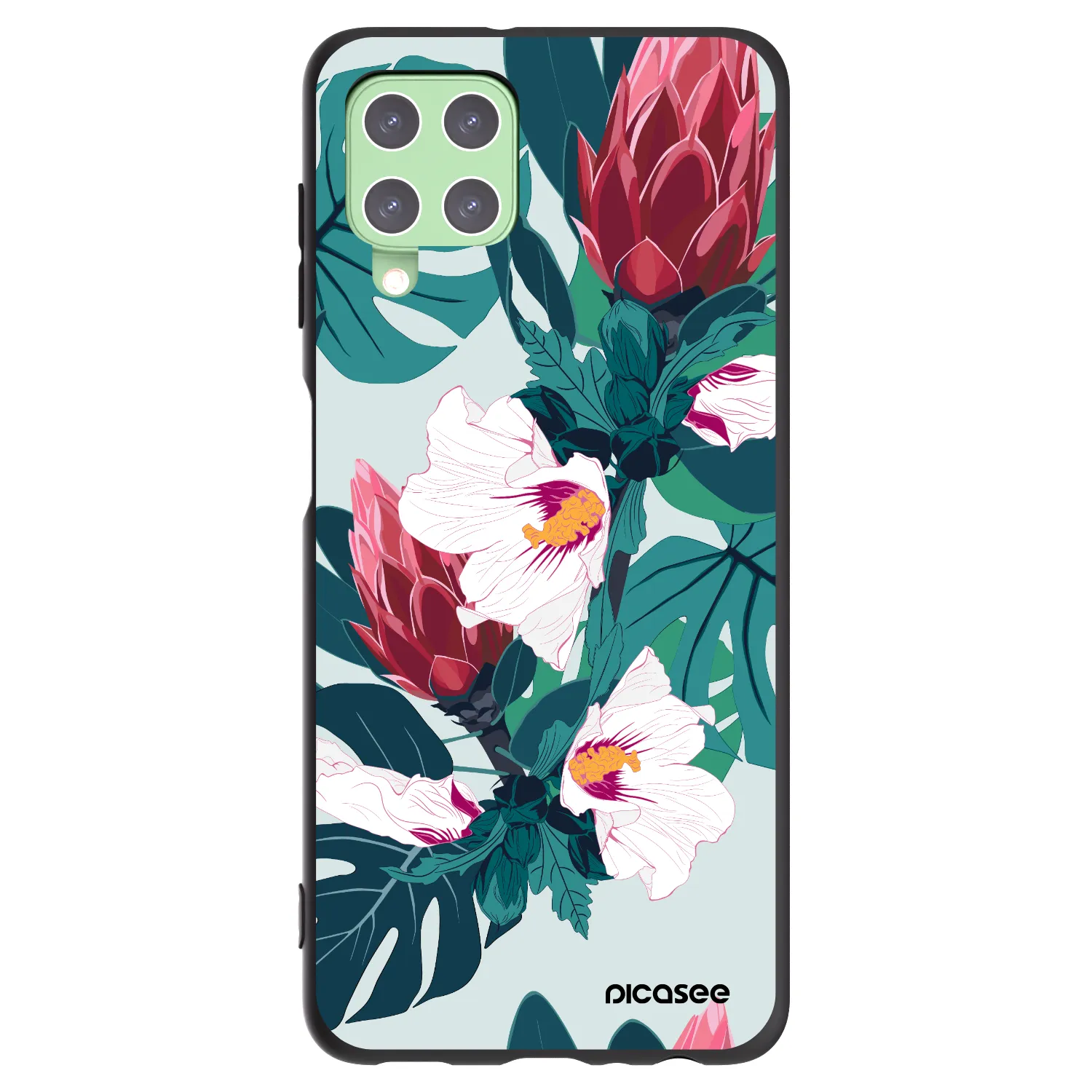 Picasee silikonowe czarne etui na Samsung Galaxy A22 A225F 4G - Rhododendron