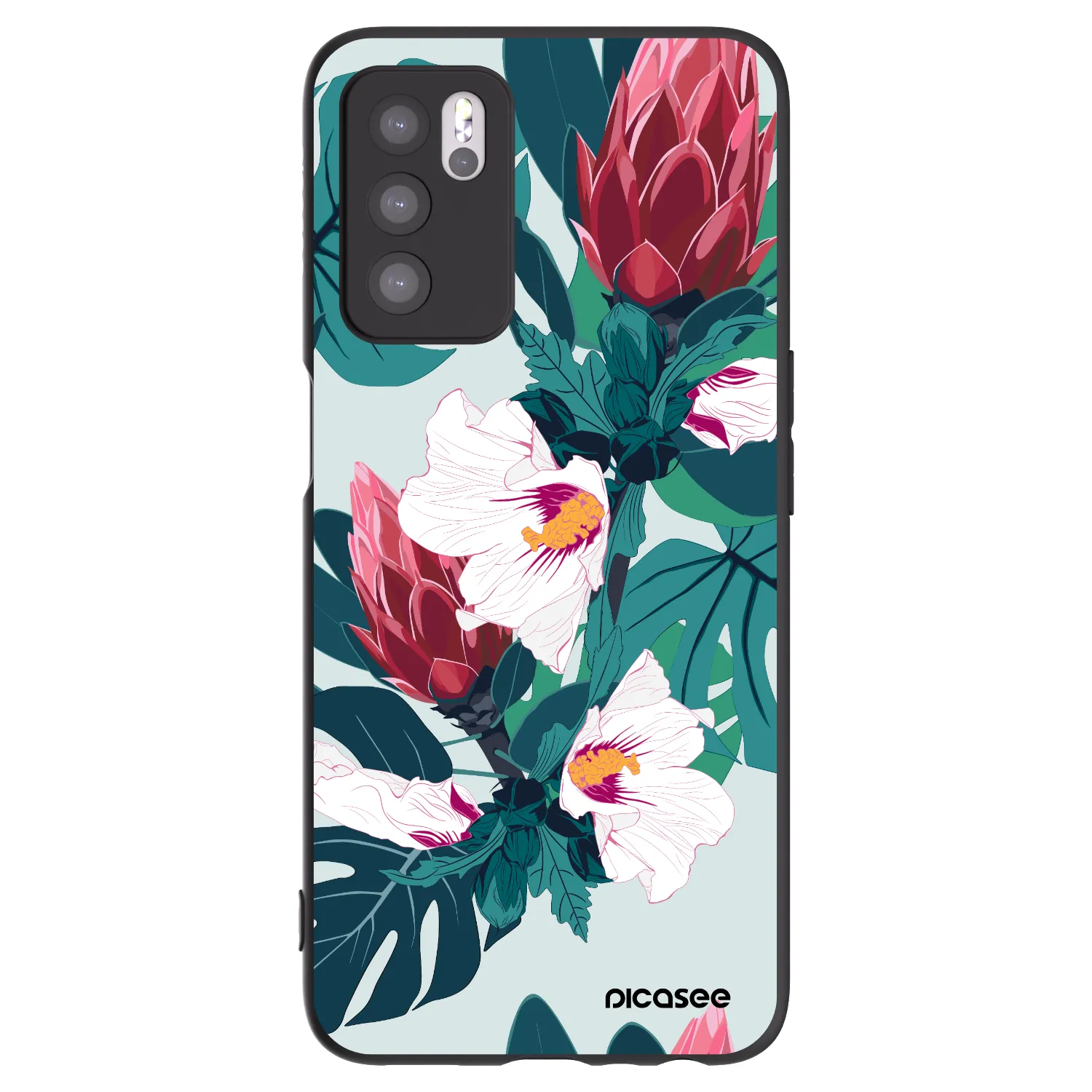 Picasee silikonowe czarne etui na OPPO A16s - Rhododendron