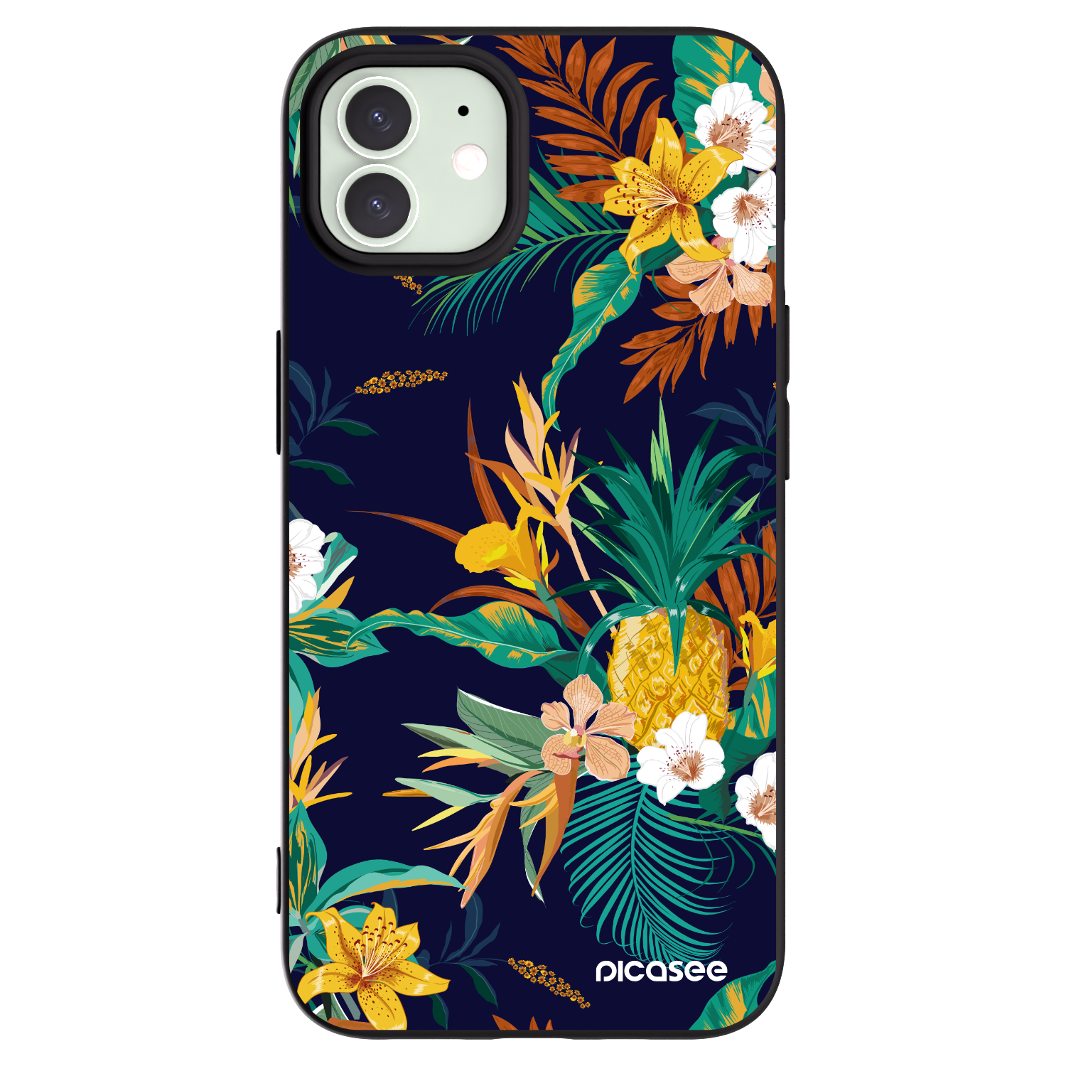 Picasee silikonowe czarne etui na Apple iPhone 12 - Pineapple Color