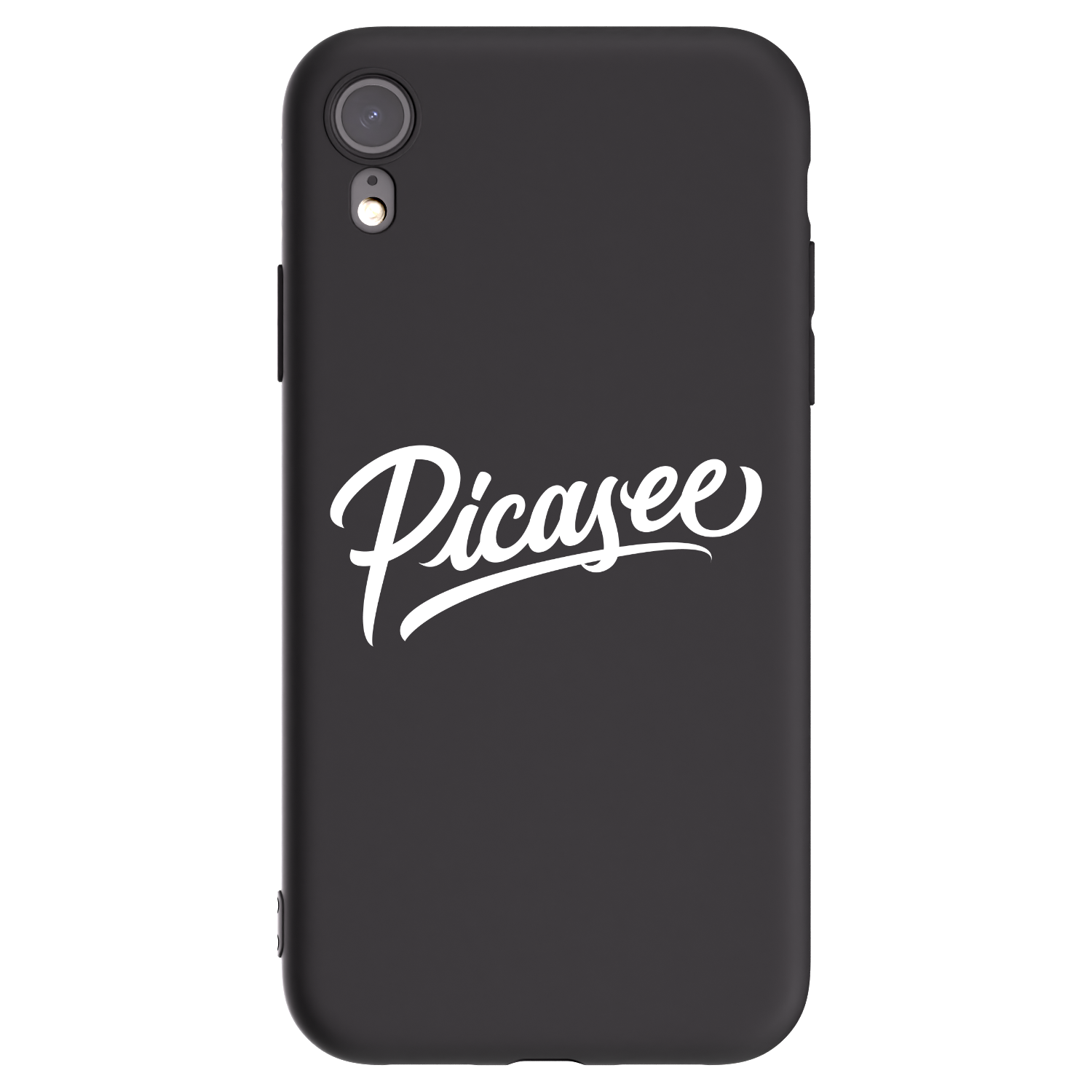 Picasee silikonowe czarne etui na Apple iPhone XR - Picasee - old logo - white