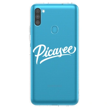 Picasee silikonowe przeźroczyste etui na Samsung Galaxy M11 - Picasee - old logo - white