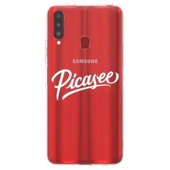 Picasee silikonowe przeźroczyste etui na Samsung Galaxy A20s - Picasee - old logo - white