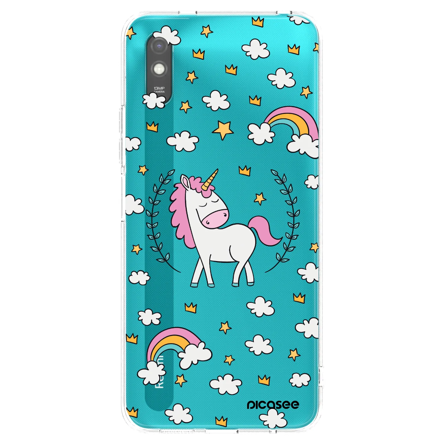Picasee silikonowe czarne etui na Xiaomi Redmi 9A - Unicorn star heaven