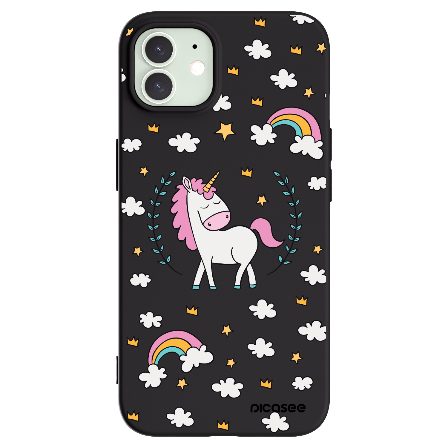 Picasee silikonowe czarne etui na Apple iPhone 12 - Unicorn star heaven