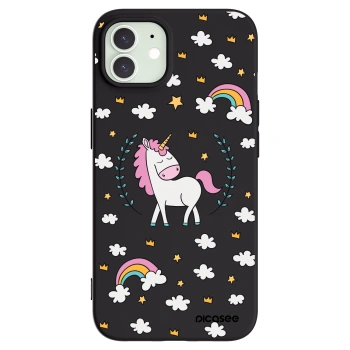 Picasee silikonowe czarne etui na Apple iPhone 12 - Unicorn star heaven