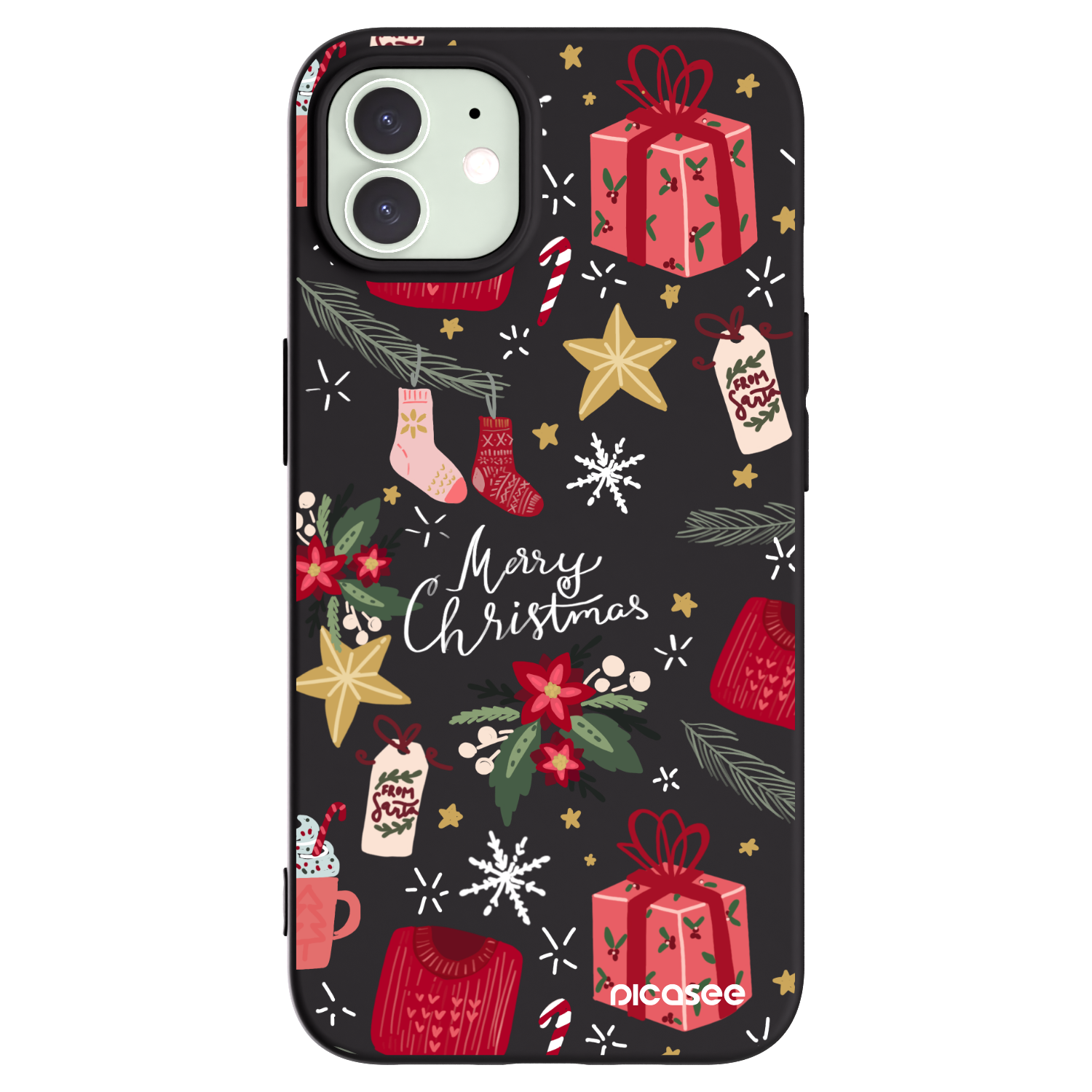 Picasee silikonowe czarne etui na Apple iPhone 12 - Christmas
