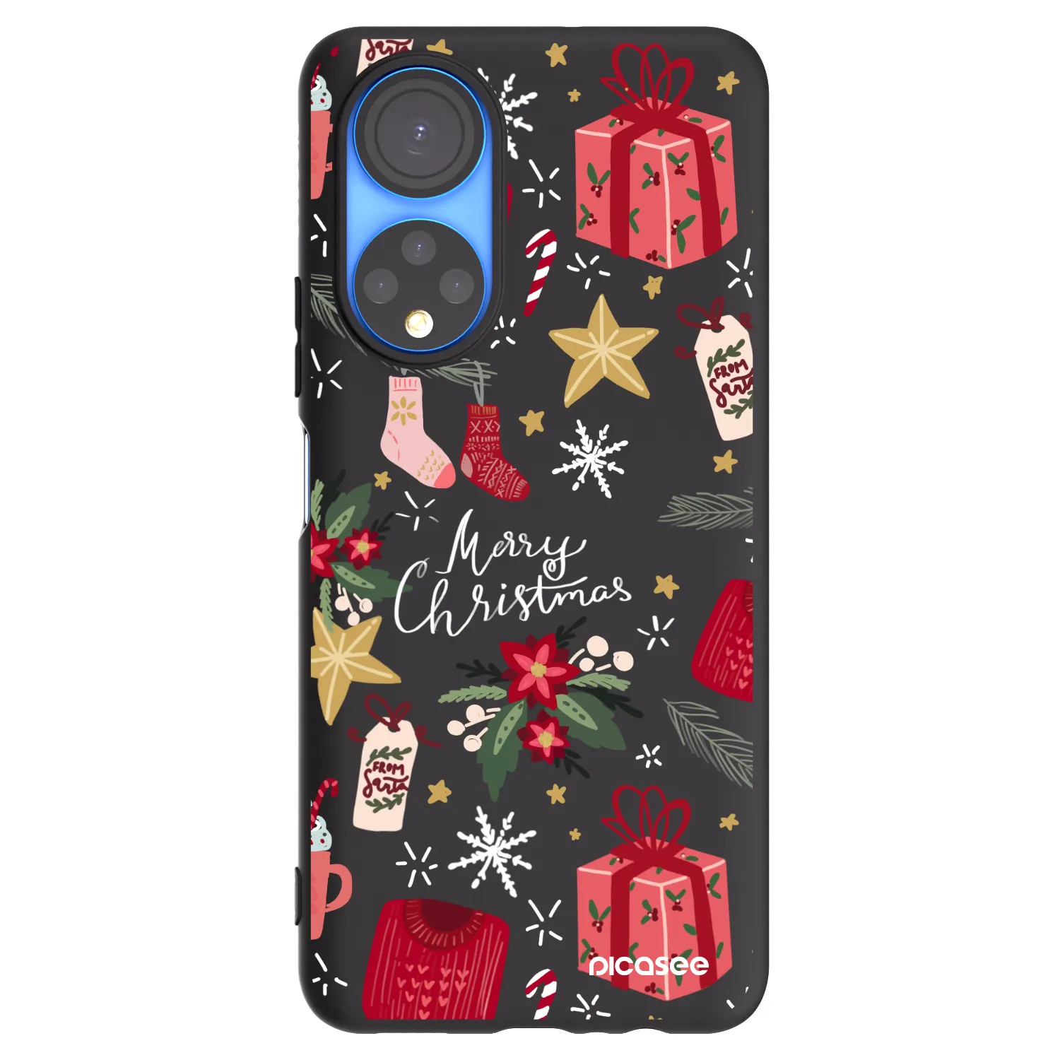 Picasee silikonowe czarne etui na Honor X7 - Christmas