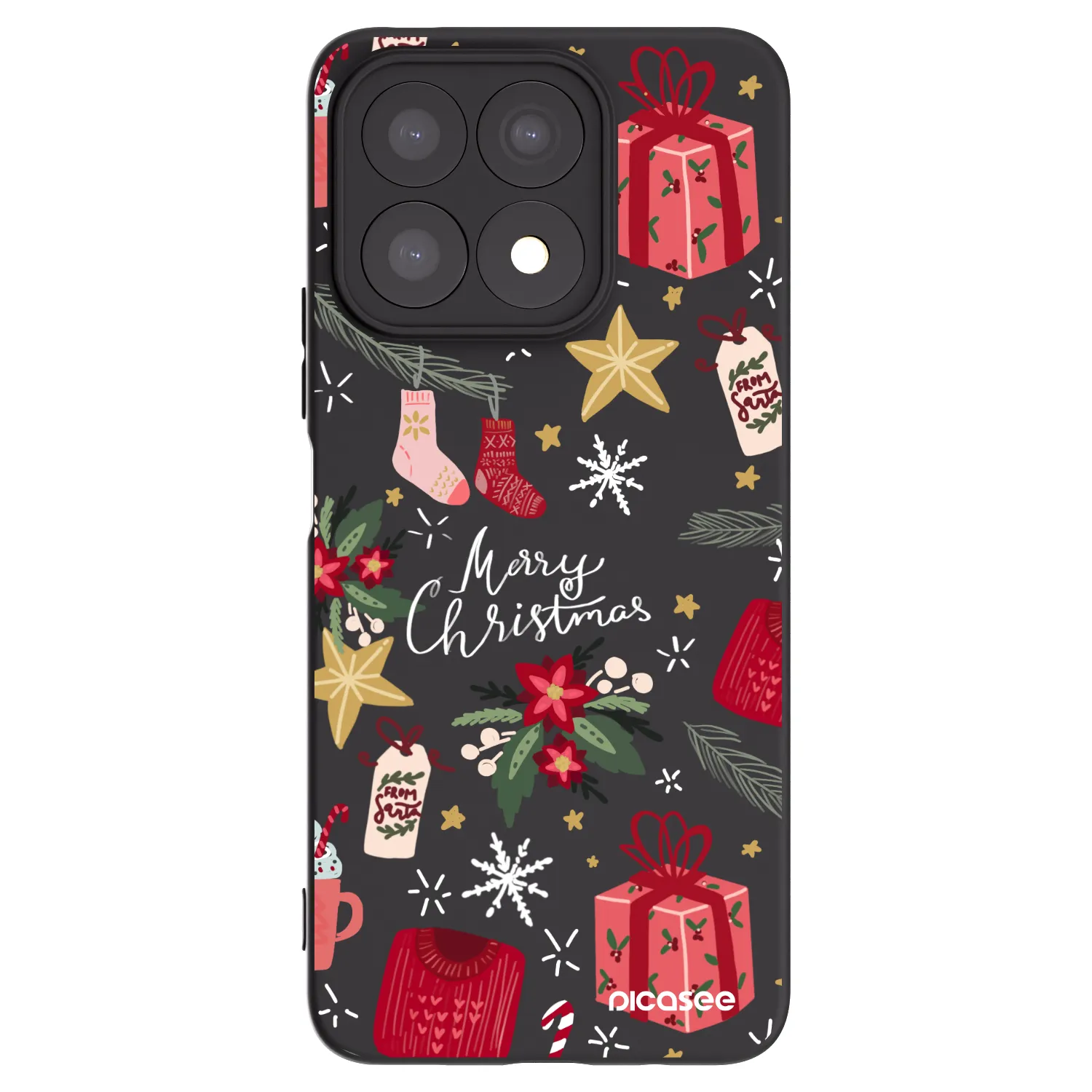 Picasee silikonowe czarne etui na Honor X8a - Christmas