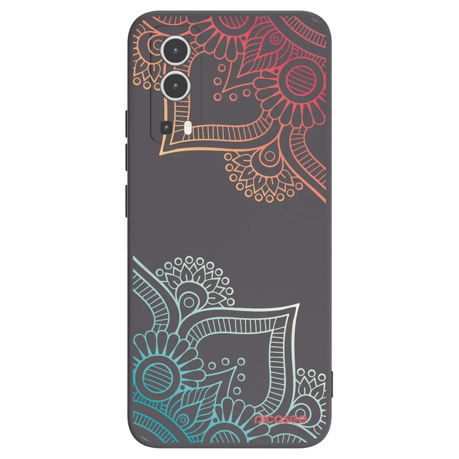 Picasee silikonowe czarne etui na Vivo Y72 5G - Flowers pattern