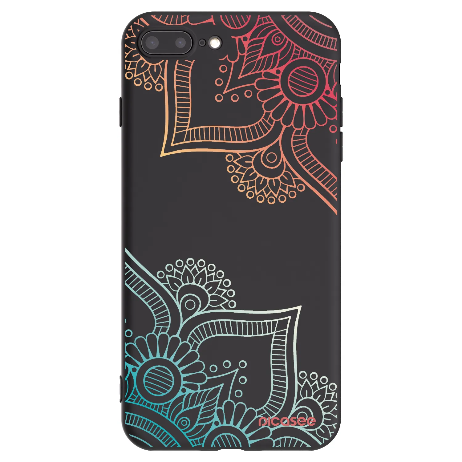 Picasee silikonowe czarne etui na Apple iPhone 8 Plus - Flowers pattern