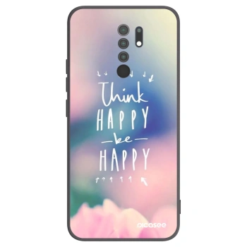 Picasee silikonowe czarne etui na Xiaomi Redmi 9 - Think happy be happy