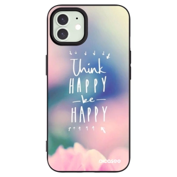 Picasee silikonowe czarne etui na Apple iPhone 12 - Think happy be happy