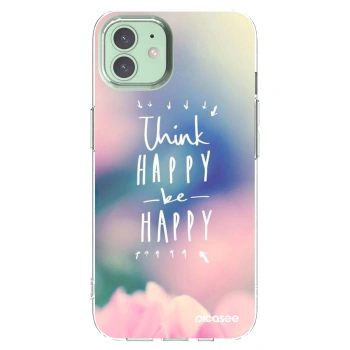 Picasee silikonowe przeźroczyste etui na Apple iPhone 12 Pro - Think happy be happy