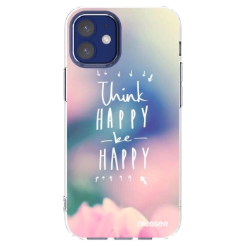 Picasee silikonowe przeźroczyste etui na Apple iPhone 12 mini - Think happy be happy