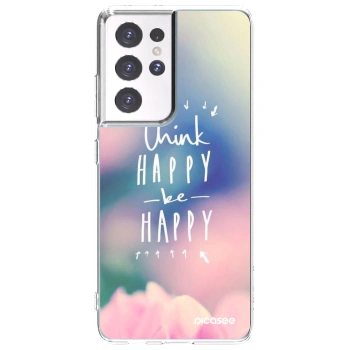 Picasee silikonowe przeźroczyste etui na Samsung Galaxy S21 Ultra 5G G998B - Think happy be happy
