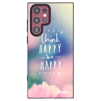 Picasee silikonowe czarne etui na Samsung Galaxy S22 Ultra 5G - Think happy be happy
