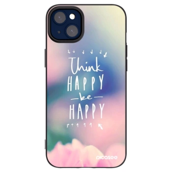 Picasee silikonowe czarne etui na Apple iPhone 14 Plus - Think happy be happy