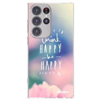Picasee silikonowe przeźroczyste etui na Samsung Galaxy S23 Ultra 5G - Think happy be happy