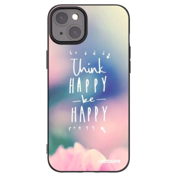 Picasee silikonowe czarne etui na Apple iPhone 15 Plus - Think happy be happy