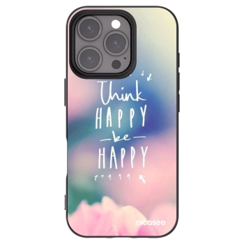 Picasee silikonowe czarne etui na Apple iPhone 16 Pro - Think happy be happy