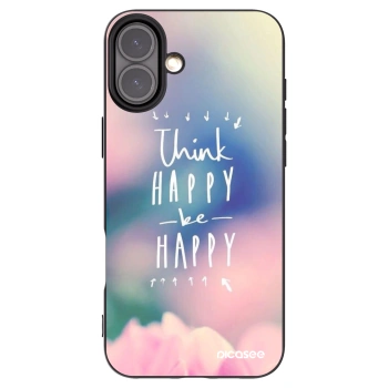Picasee silikonowe czarne etui na Apple iPhone 16 Plus - Think happy be happy