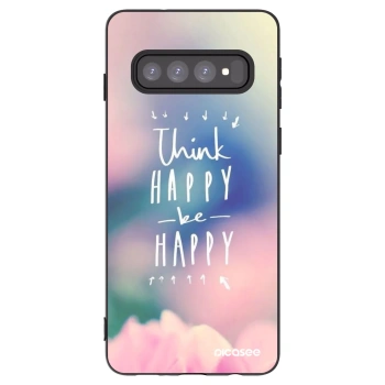 Picasee silikonowe czarne etui na Samsung Galaxy S10 G973 - Think happy be happy