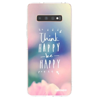 Picasee silikonowe przeźroczyste etui na Samsung Galaxy S10 Plus G975 - Think happy be happy